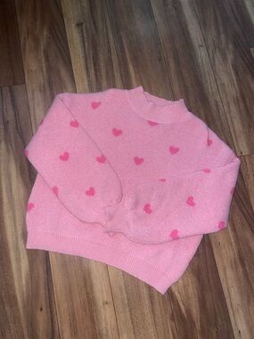 SHEIN Pink Heart Print Turtleneck Sweater